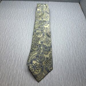 Lilly Pulitzer Mens Tie Gold Navy Blue Paisley Floral Embroidered Preppy